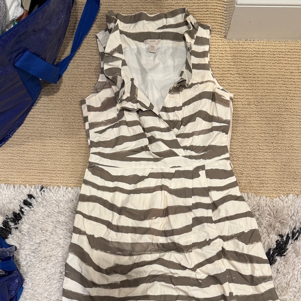 J. Crew Beige and White Striped Mini Dress